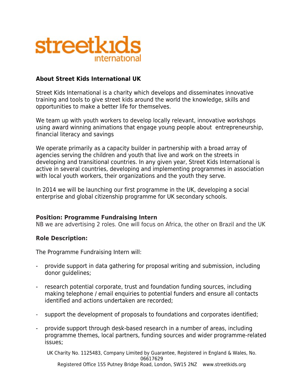 About Street Kids International UK