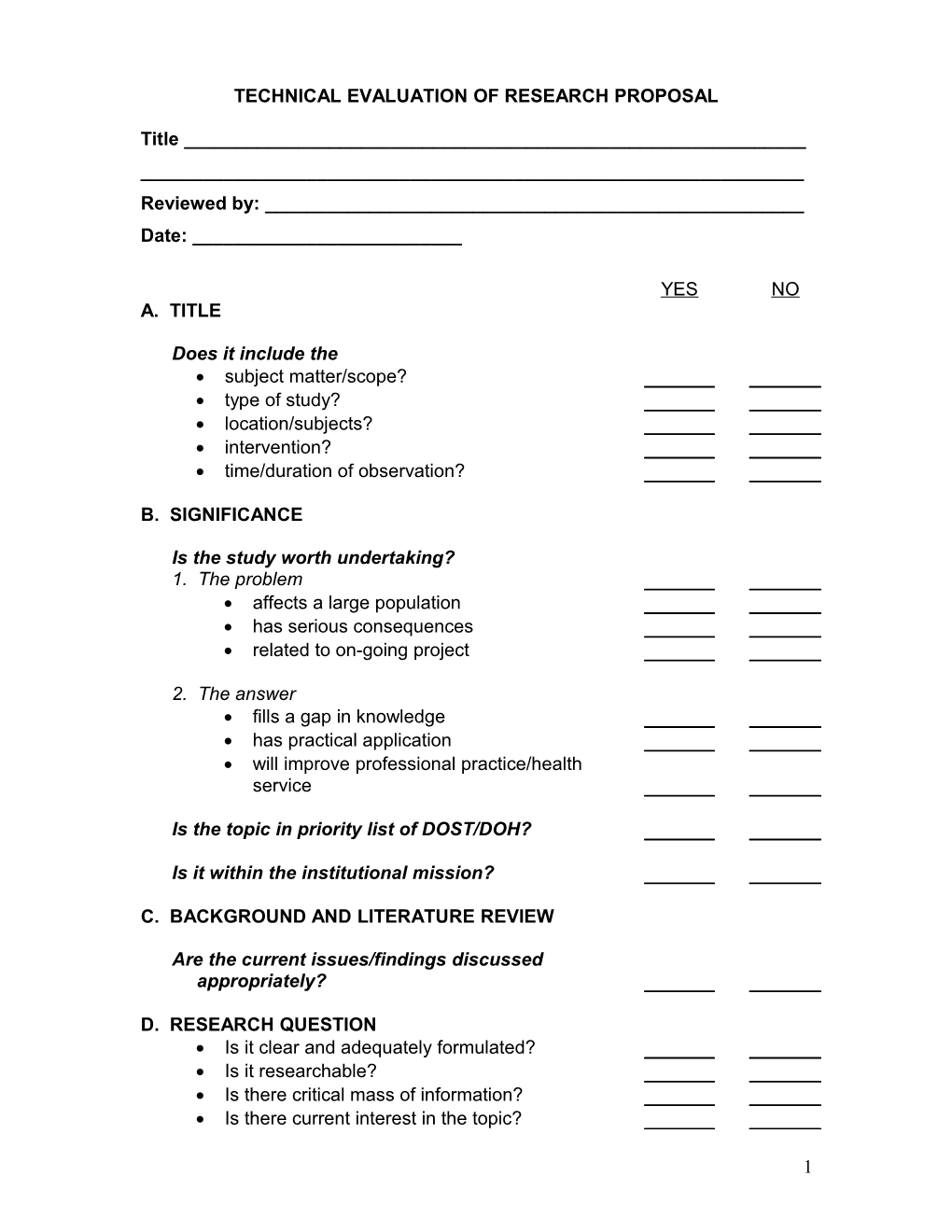 Evaluation of Research Proposal