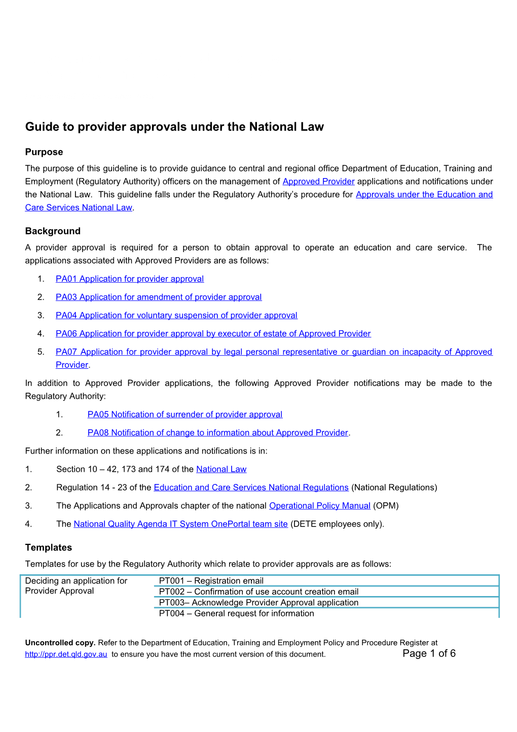 Guide to Provider Approvals Under the National Law