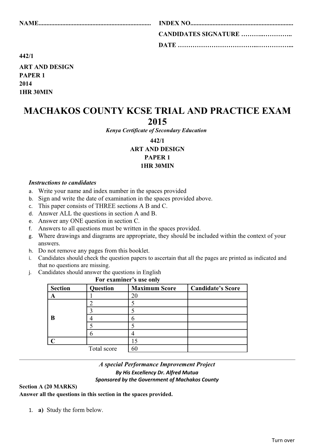 Machakos County Kcse Trial and Practice Exam 2015