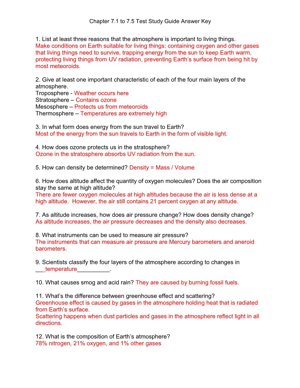 Chapter 7.1 to 7.5 Test Study Guide Answer Key