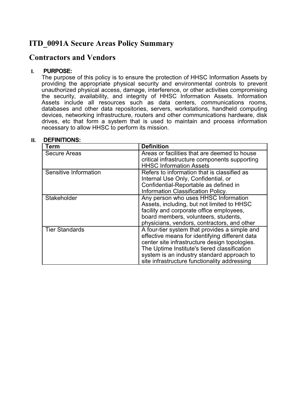 ITD 0091A Secure Areas Policy Summary