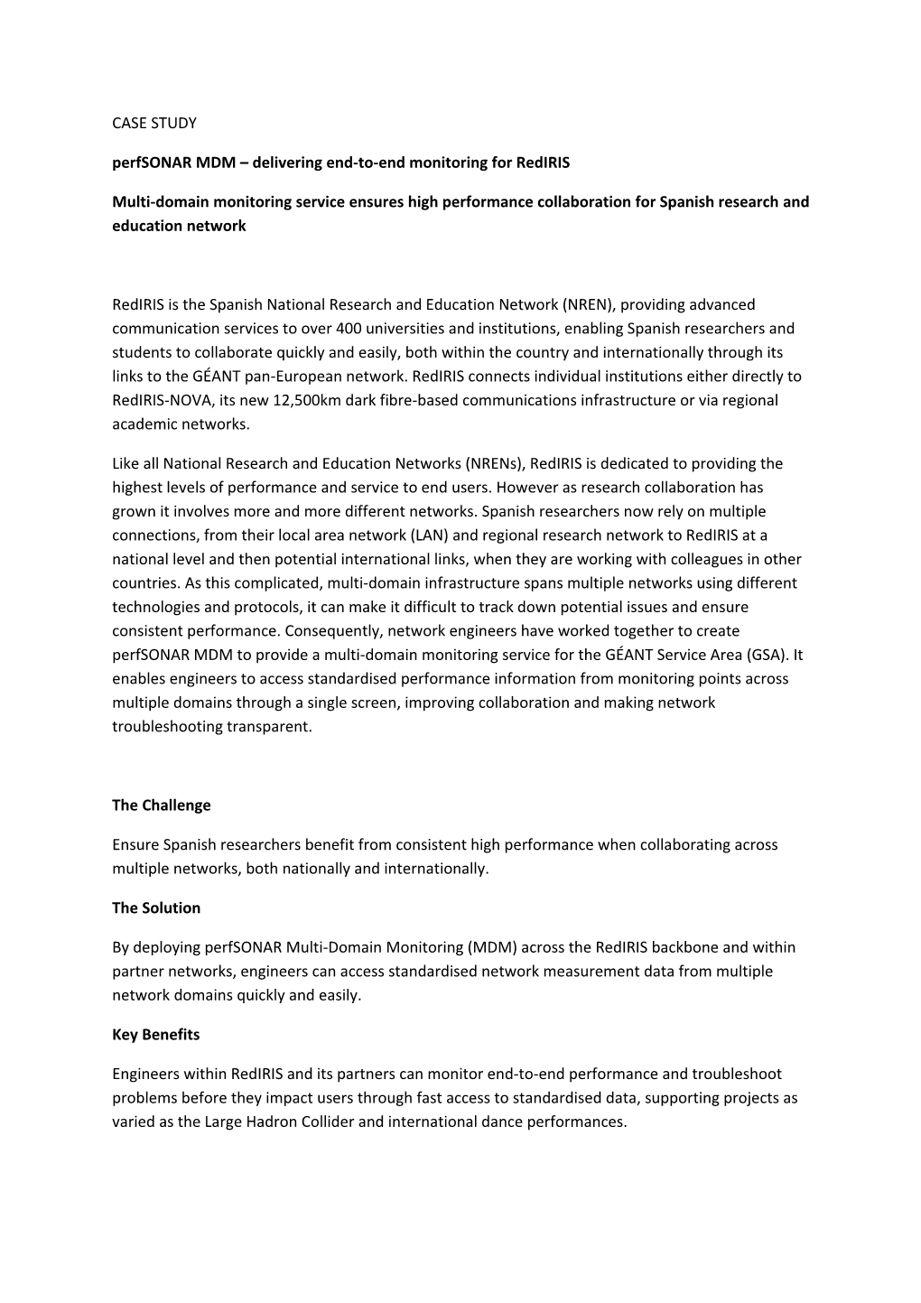 Perfsonar MDM Delivering End-To-End Monitoring for Rediris