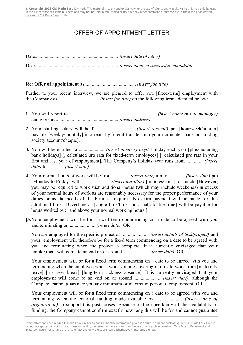Letter Seeking Agreement to Vary Terms of Contract of Employment