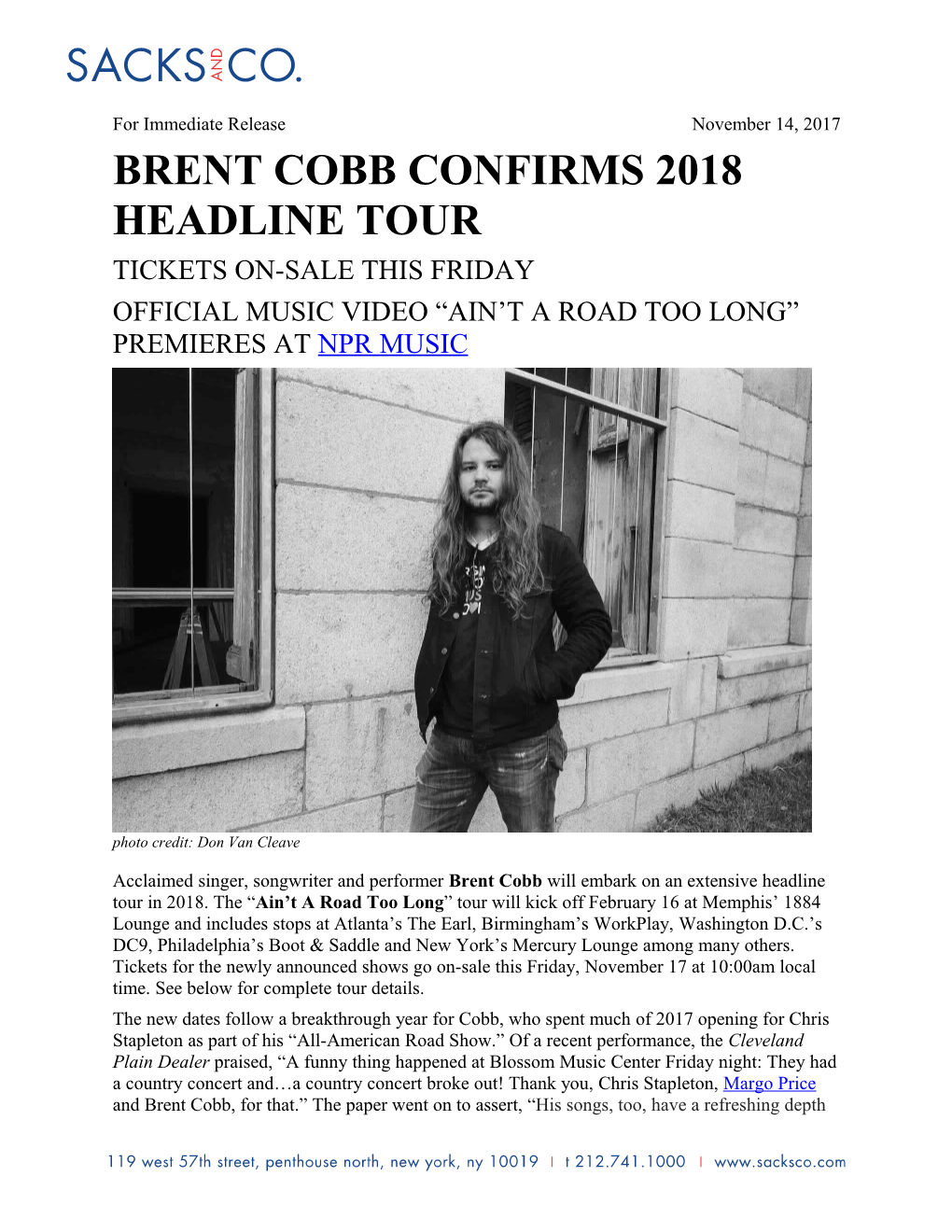 Brent Cobb Confirms 2018 Headline Tour