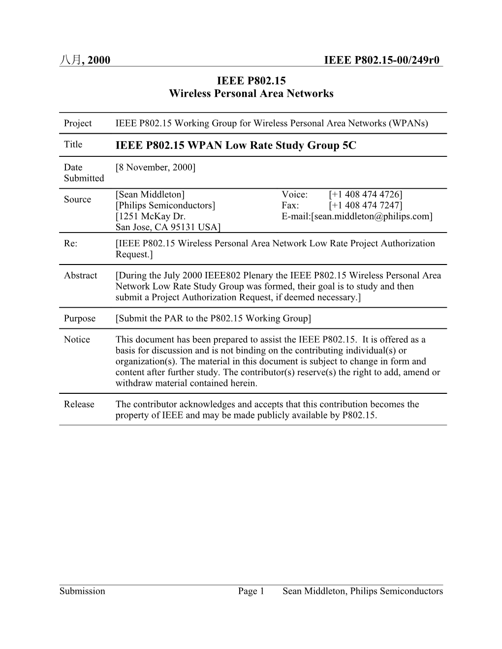 IEEE P802.15 WPAN Low Rate Study Group 5C