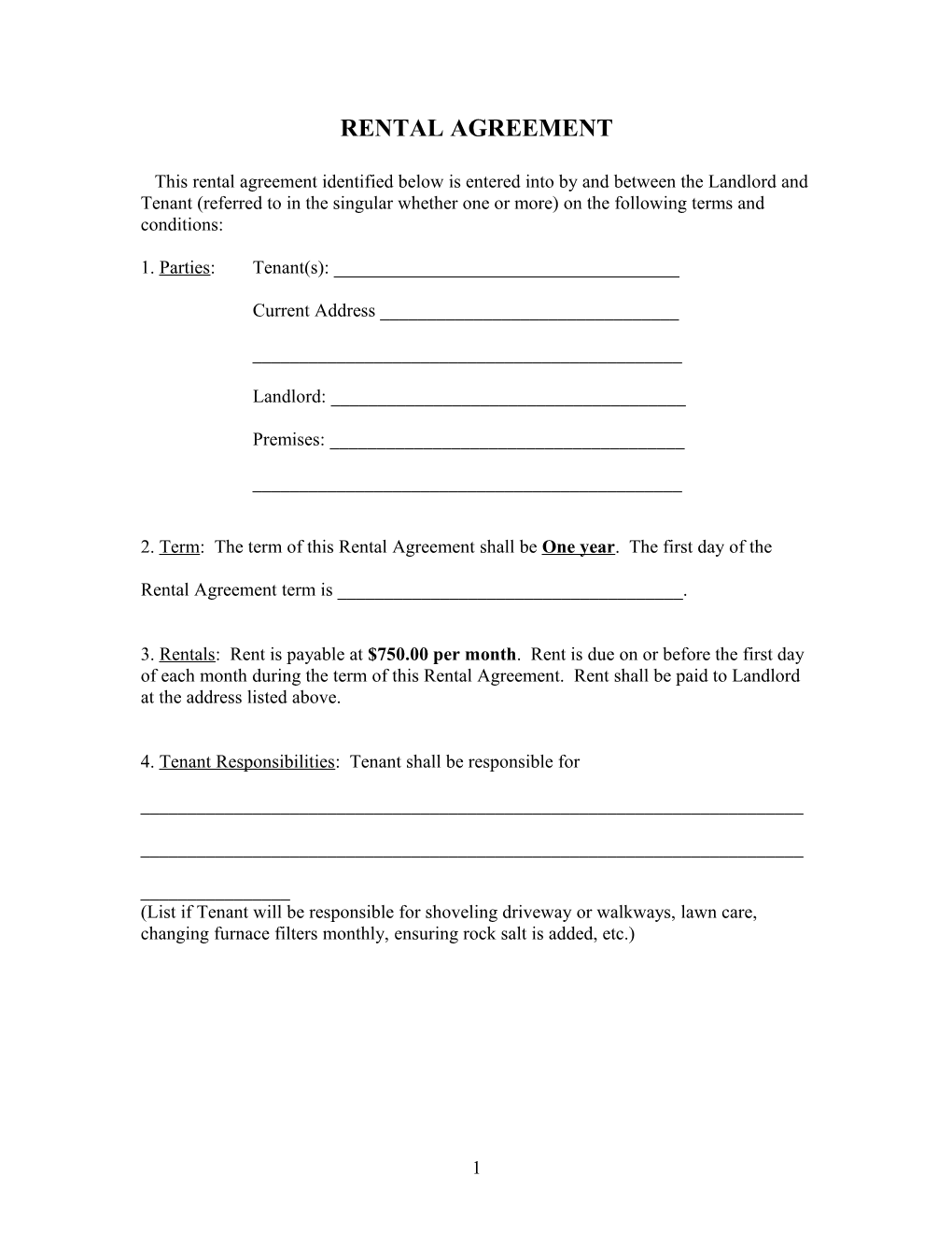 Rental Agreement Form