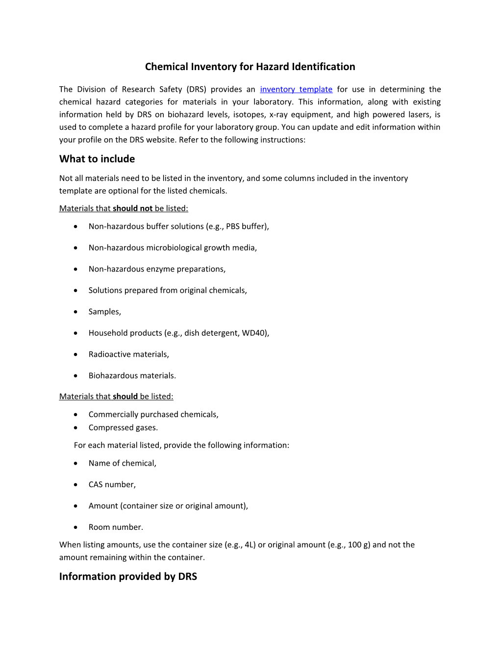 Chemical Inventory for Hazard Identification