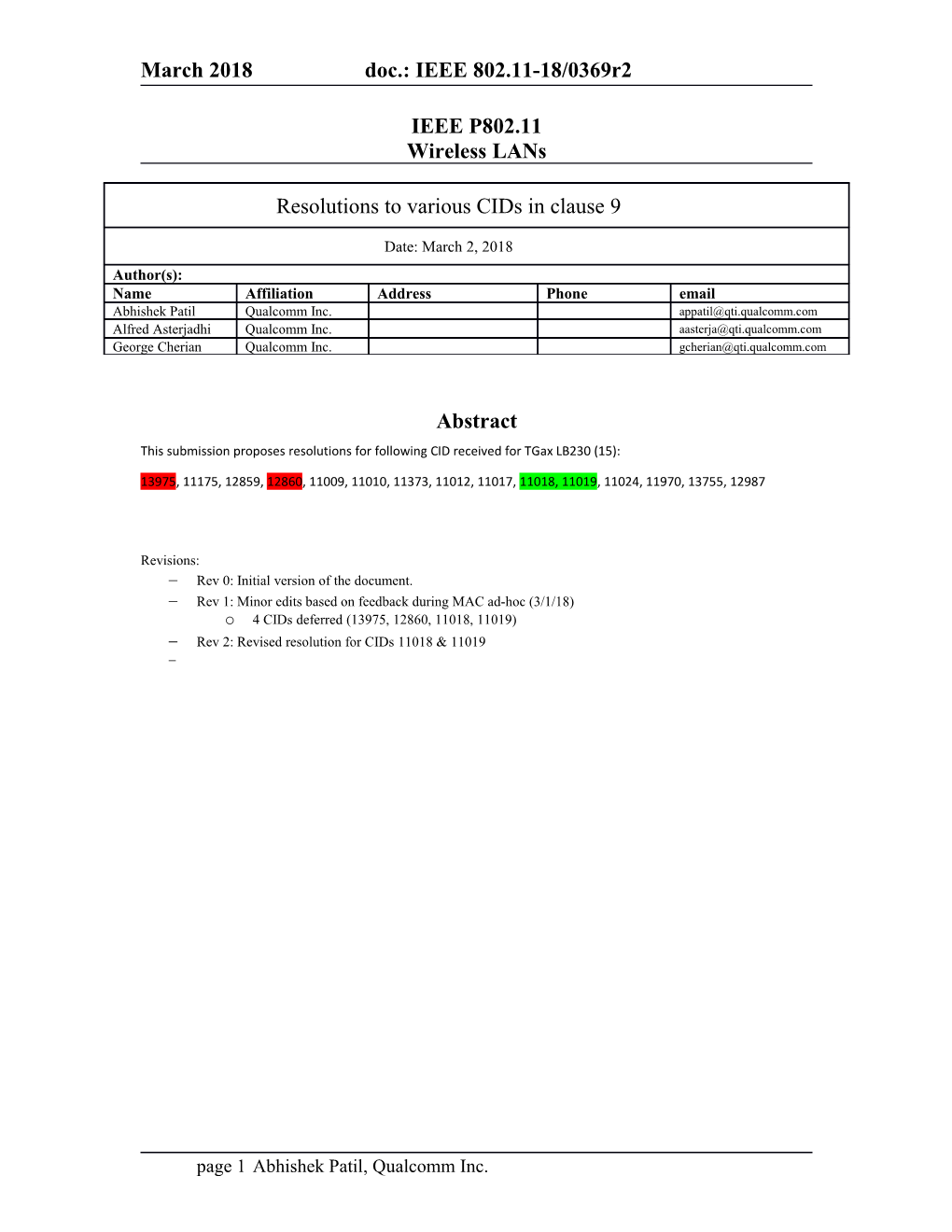 This Submission Proposes Resolutions for Following CID Received for Tgax LB230 (15)