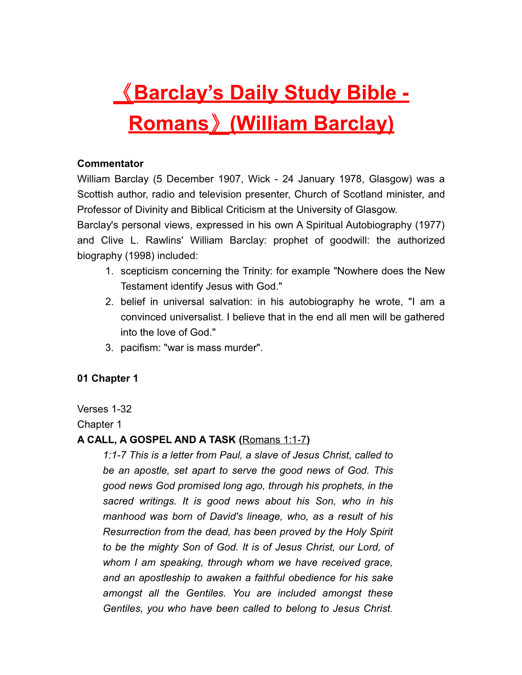 Barclay S Daily Study Bible - Romans (William Barclay)