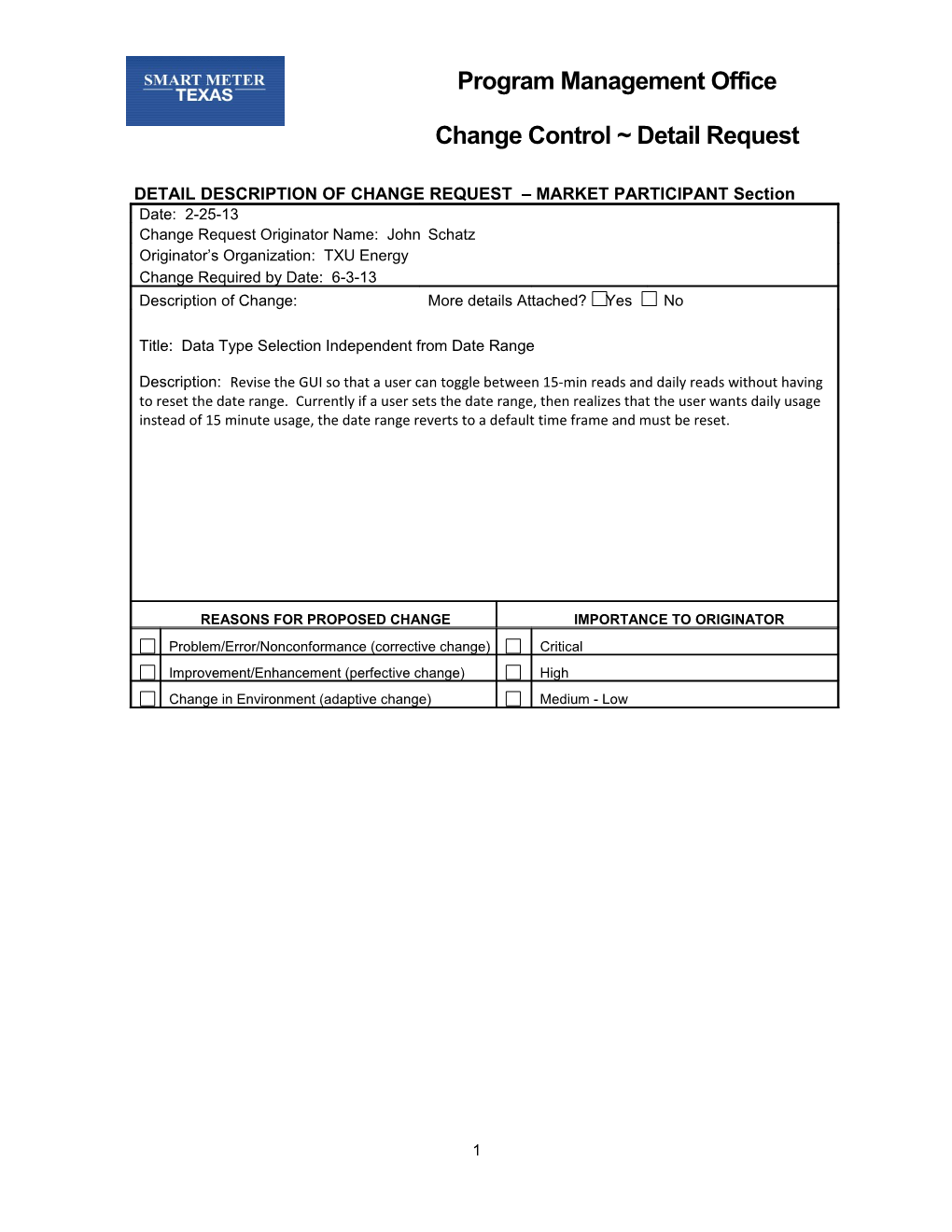 Program Office Change Control Request Form