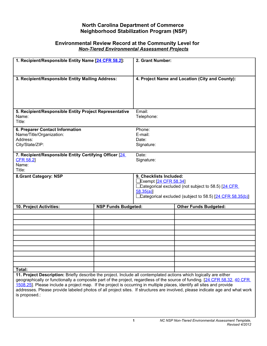 Environmental Review Record at the Community Level For s1