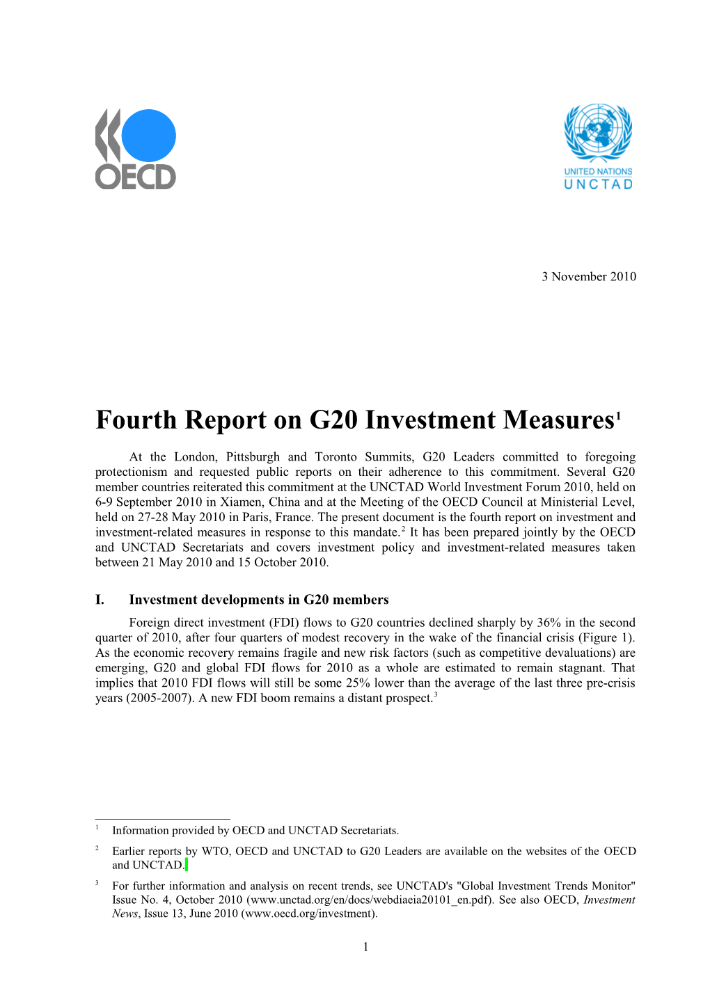 Fourth Report on G20 Investment Measures 1