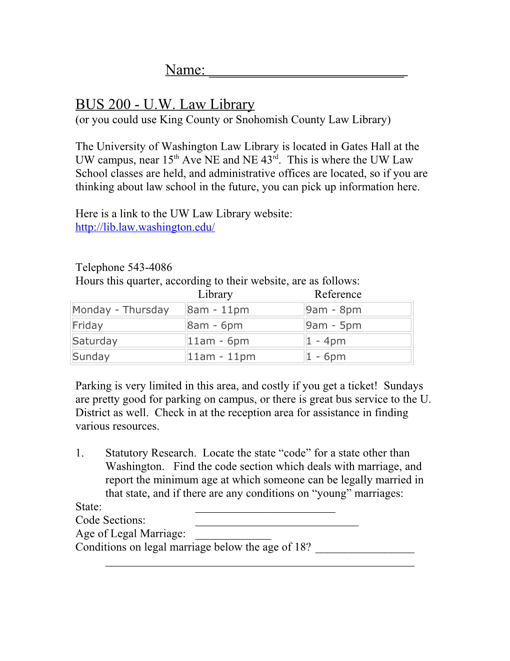 BUS 200 - U.W. Law Library