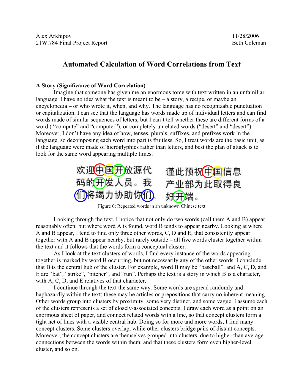 Automated Calculation of Word Correlations from Text