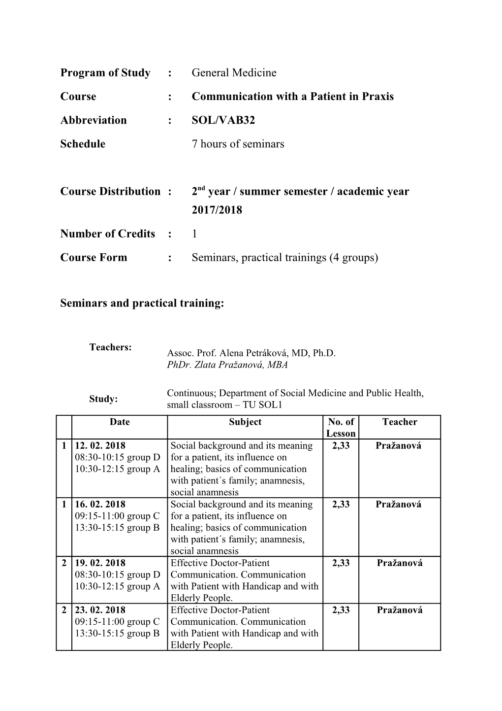 2Nd Year / Summer Semester / Academic Year