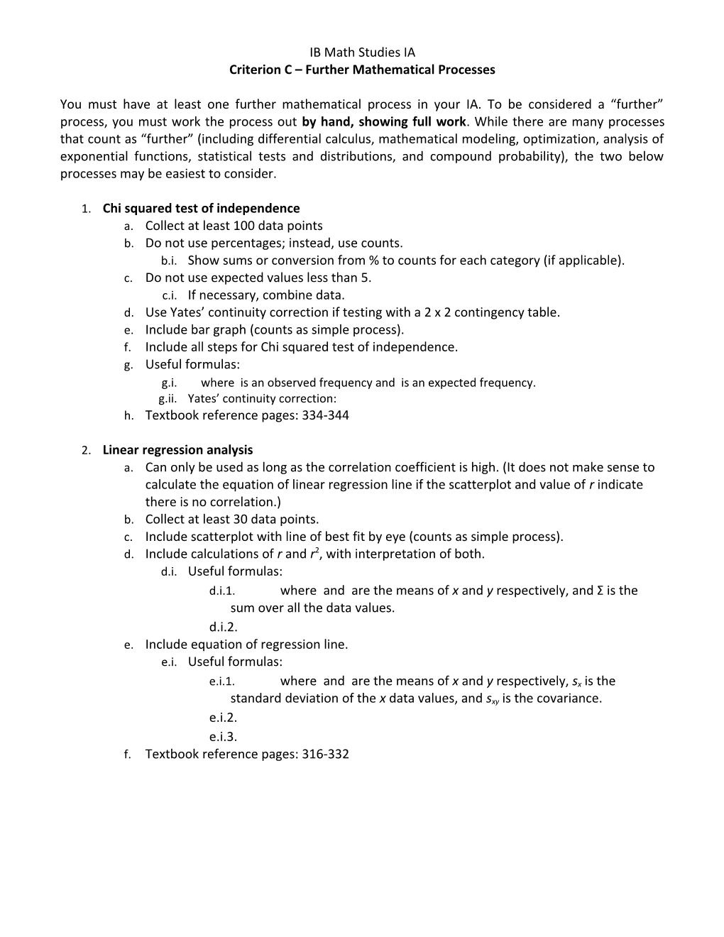 IB Math Studies IA Criterion C Further Mathematical Processes