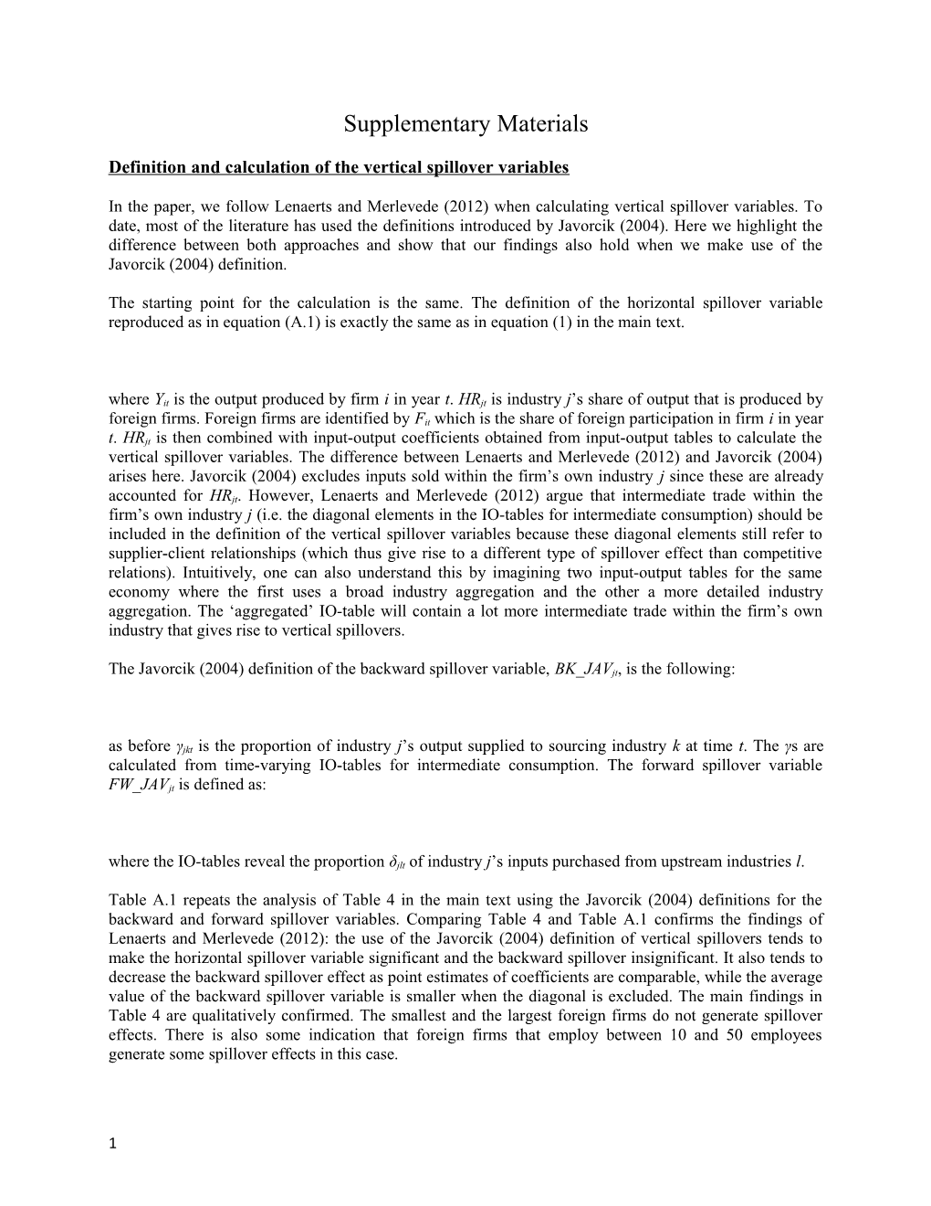 Definition and Calculation of the Vertical Spillover Variables