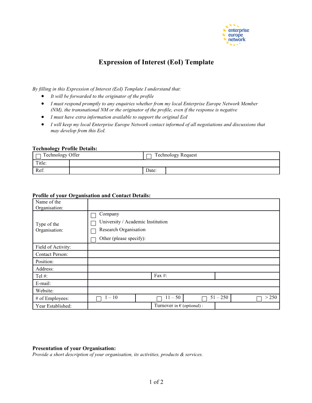By Filling in This Expression of Interest (Eoi) Template I Understand That