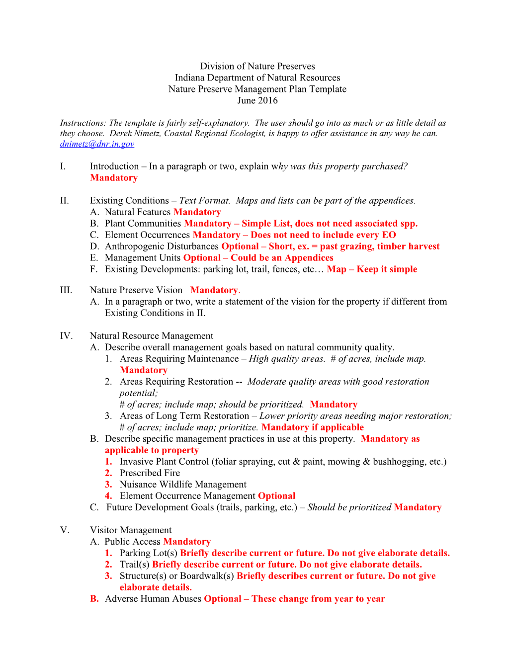 Nature Preserve Management Plan