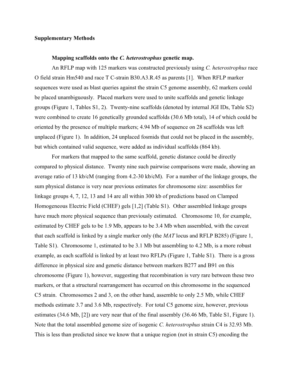 Mapping Scaffolds Onto the C. Heterostrophus Genetic Map