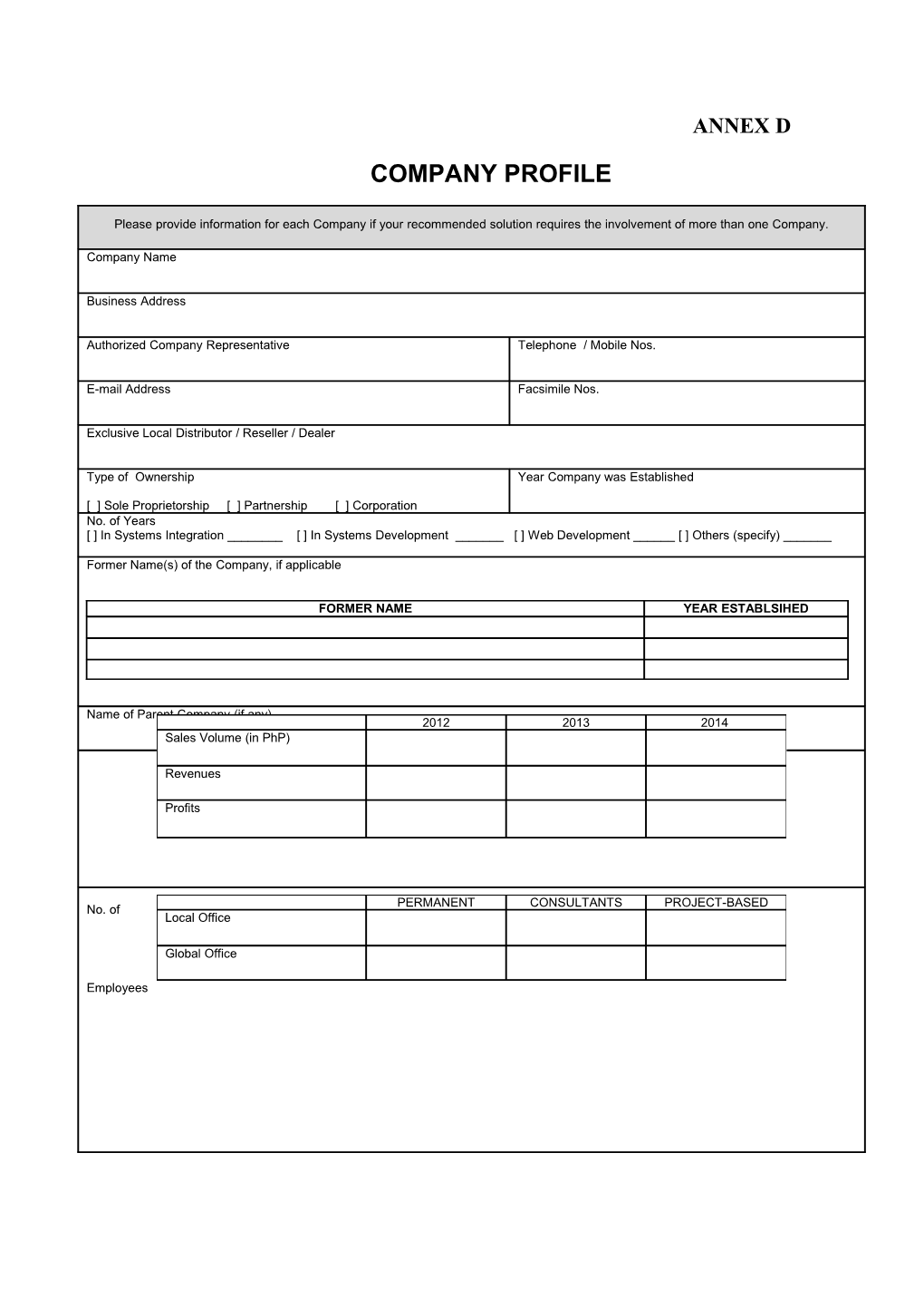 PEZA Bid Response Forms