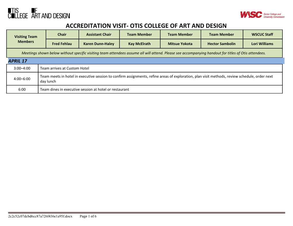 Wasc Special Visit Schedule