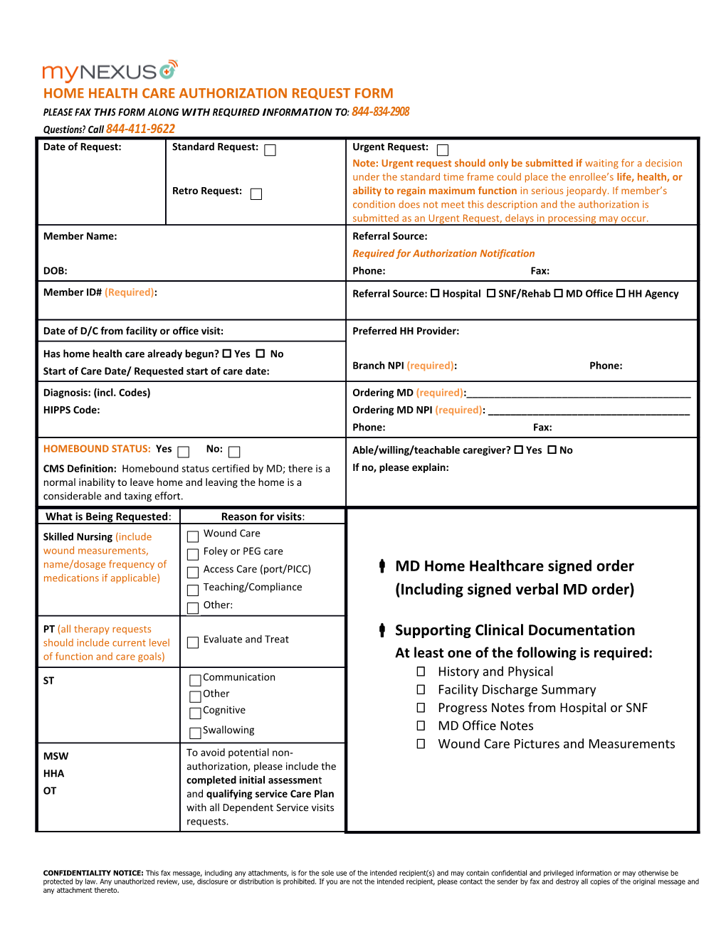 Home Health Care Authorization Request Form