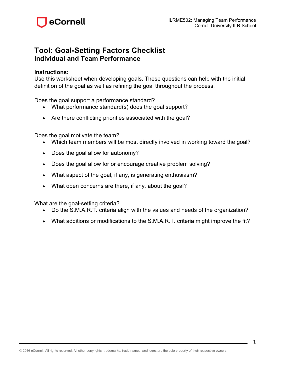 Tool: Goal-Setting Factors Checklist