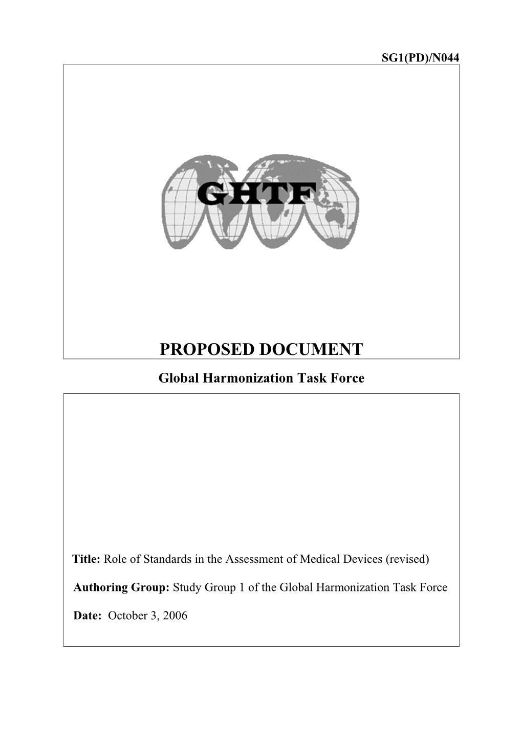 GHTF SG1 Standards in Medical Device Assessment