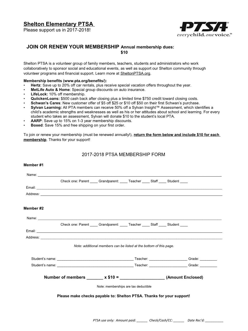 Shelton PTSA Membership Form