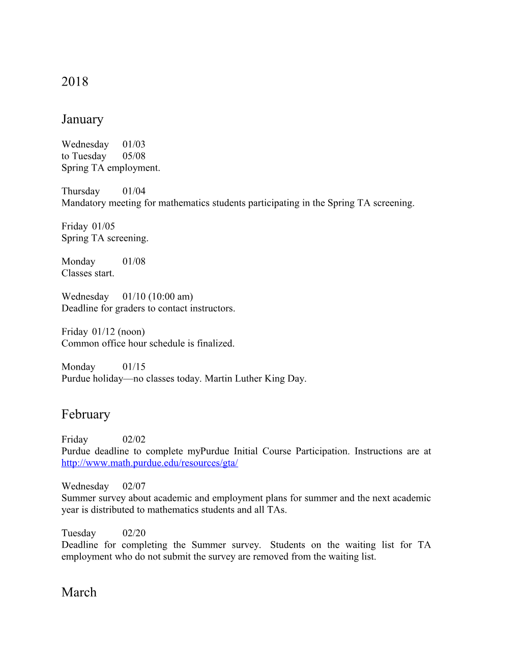 Mandatory Meeting for Mathematics Students Participating in the Spring TA Screening