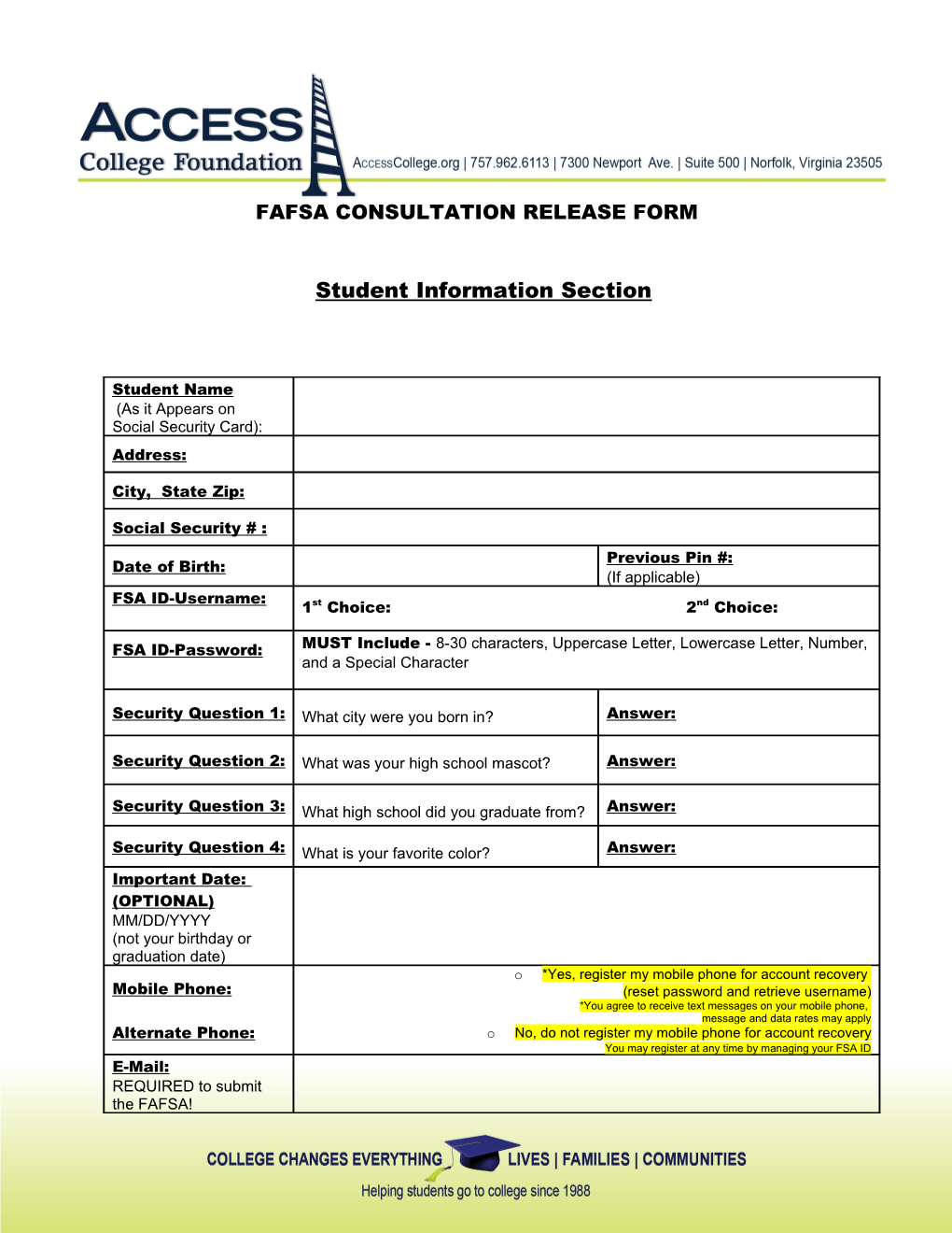 Fafsa Consultation Release Form