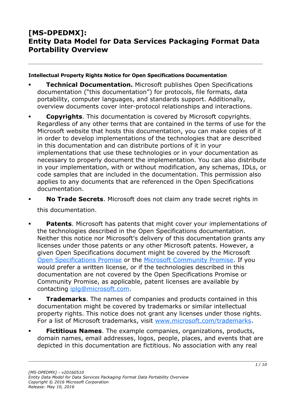 Entity Data Model for Data Services Packaging Format Data Portability Overview