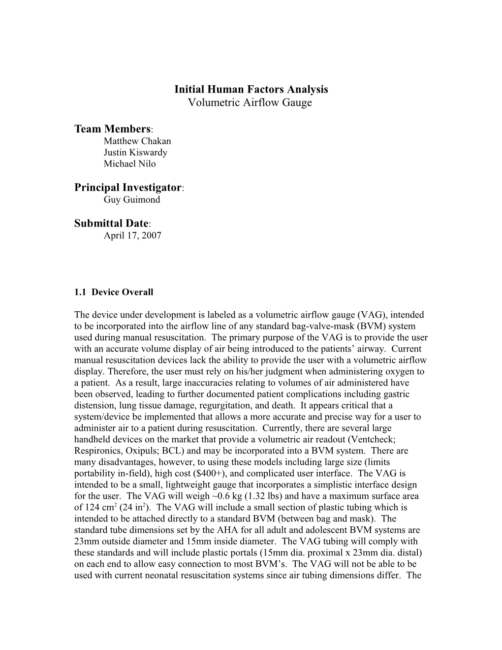 Initial Human Factors Analysis