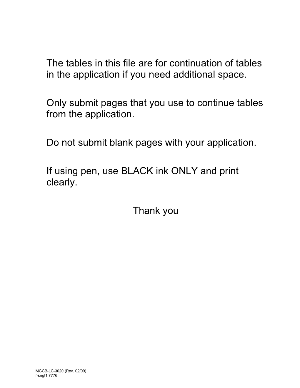Only Submit Pages That You Use to Continue Tables from the Application