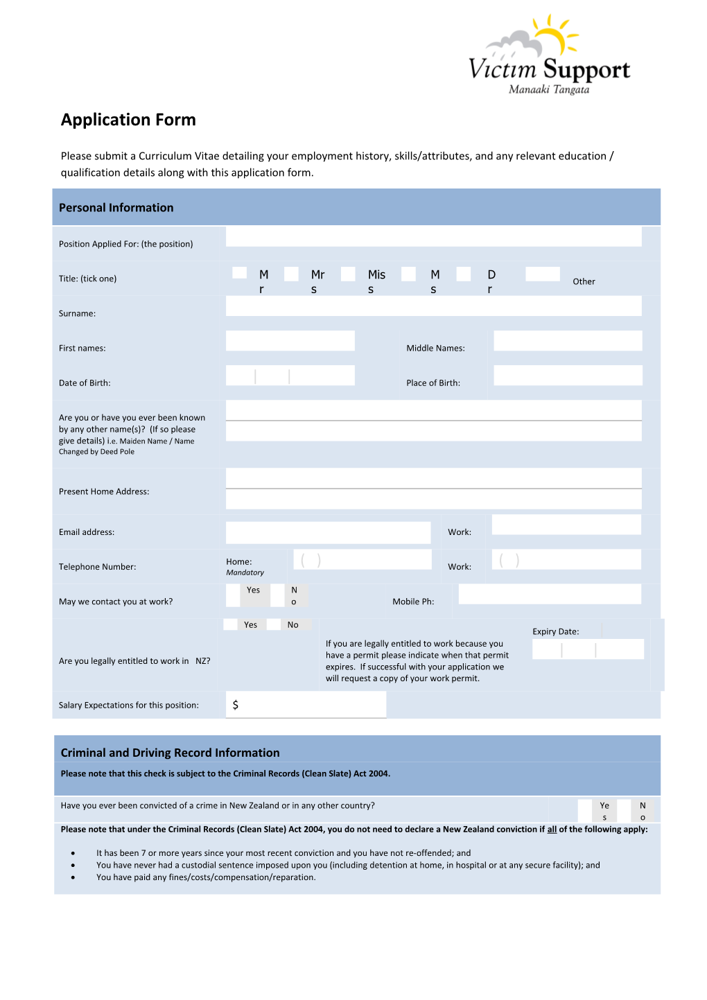 Application Form s6