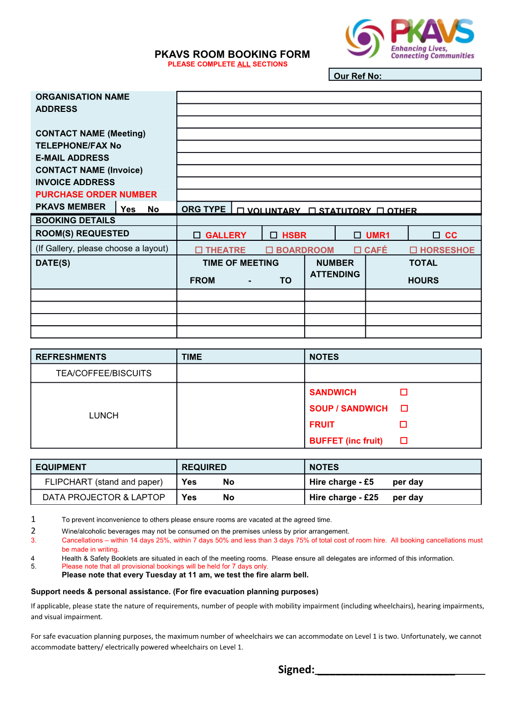 Pkavs Room Booking Form