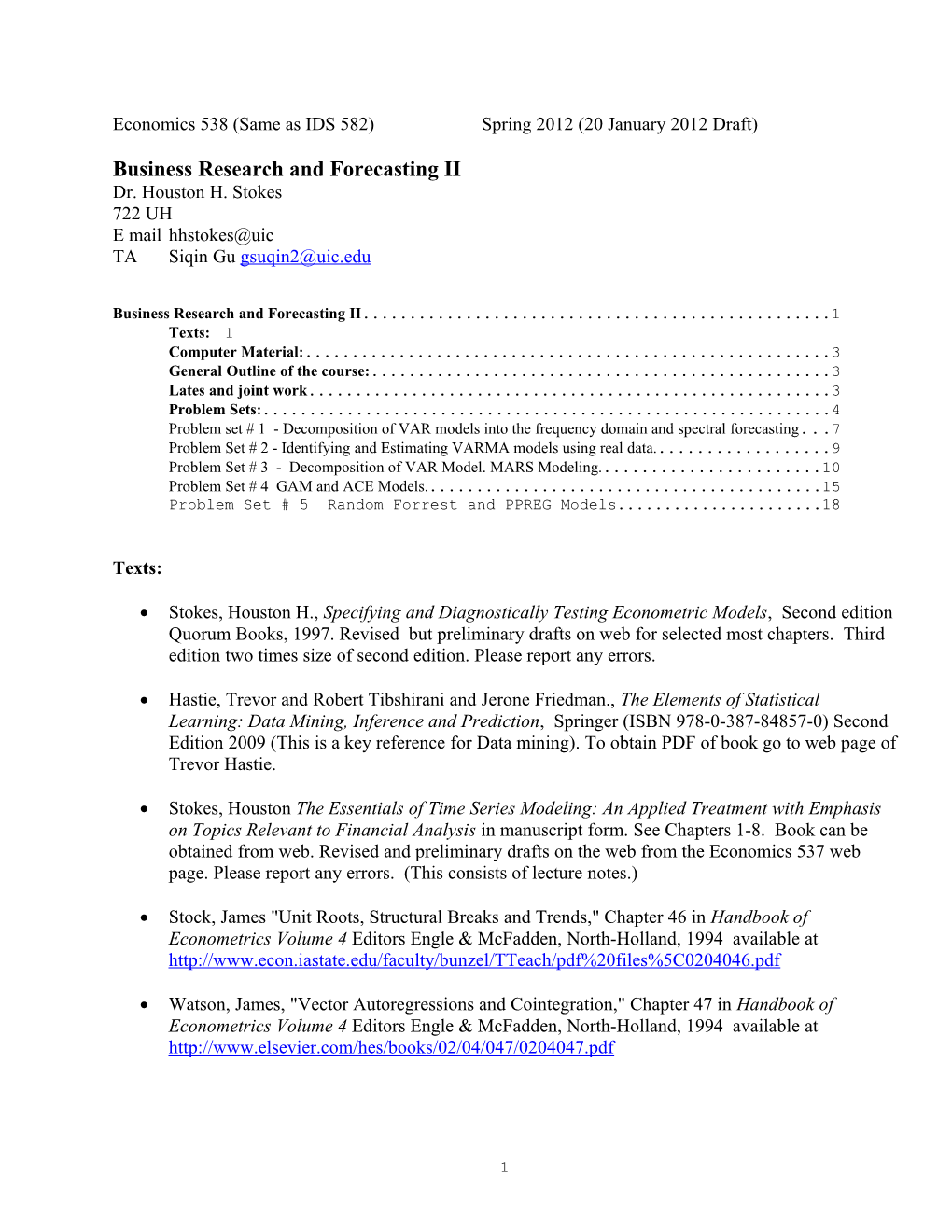 Business Research and Forecasting II