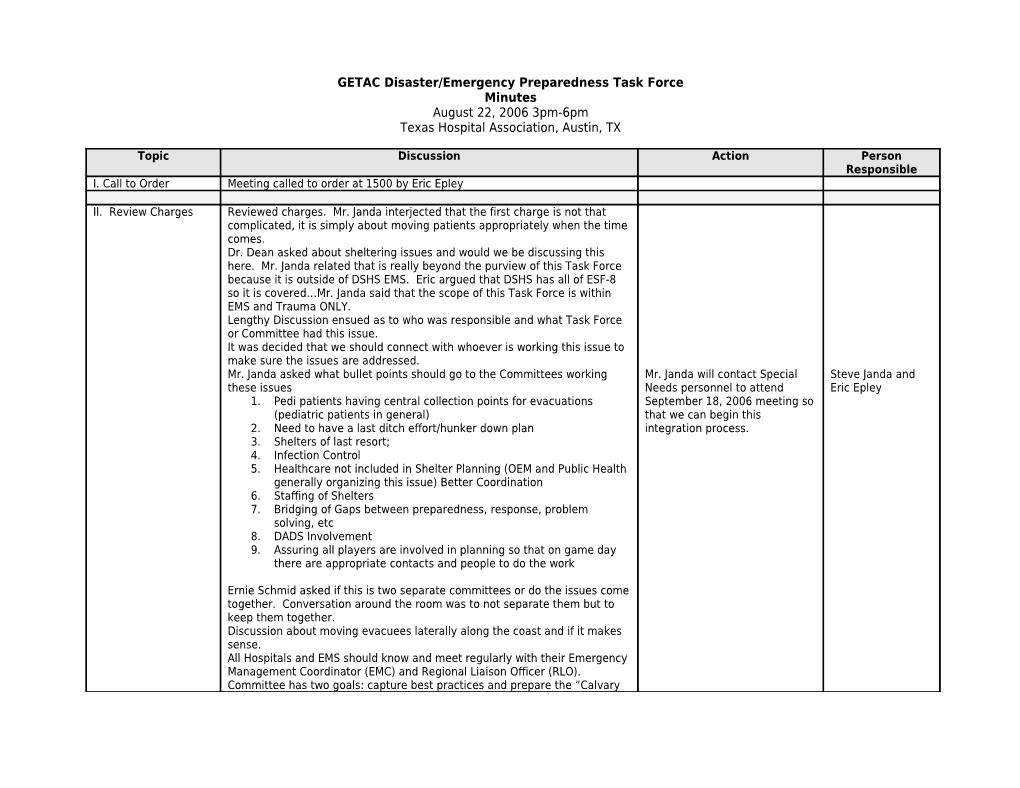 GETAC Disaster/Emergency Preparedness Task Force Minutes