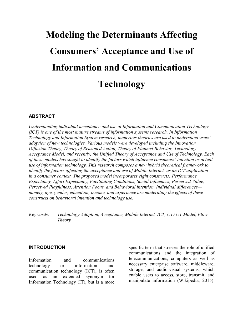 Modeling Analysis of the Factors Affecting the Information and Communication Technology