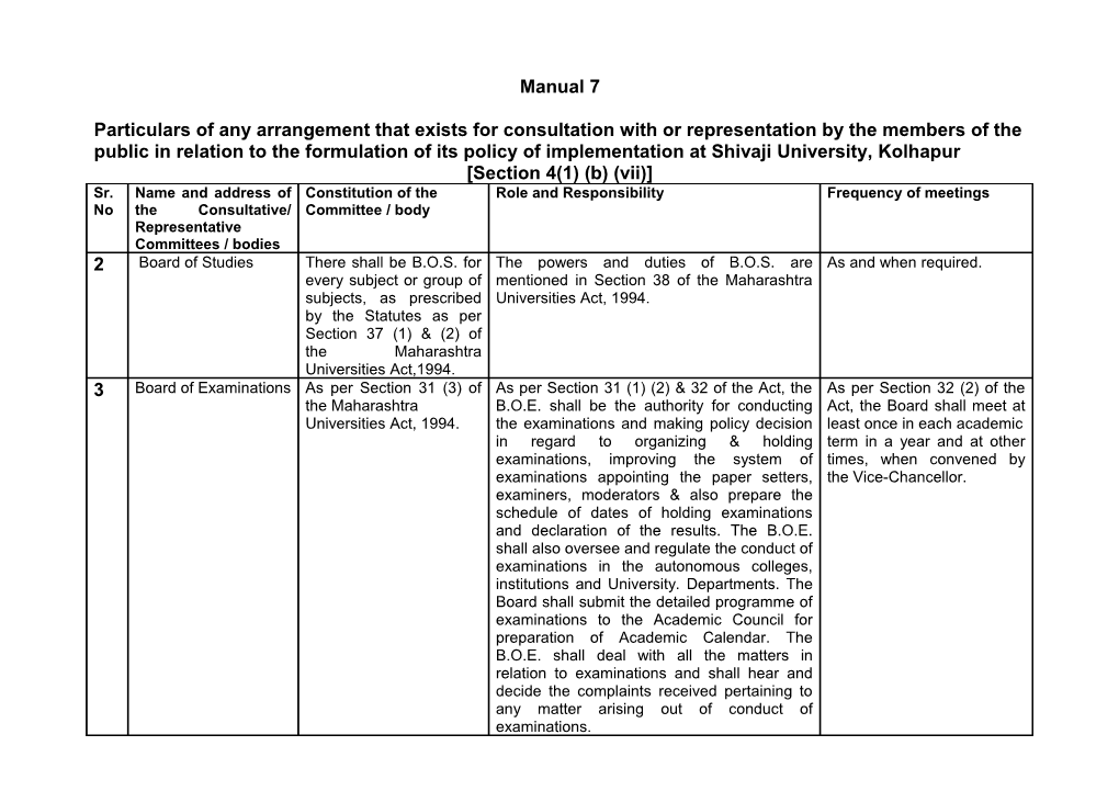 Particulars of Any Arrangement That Exists for Consultation with Or Representation By