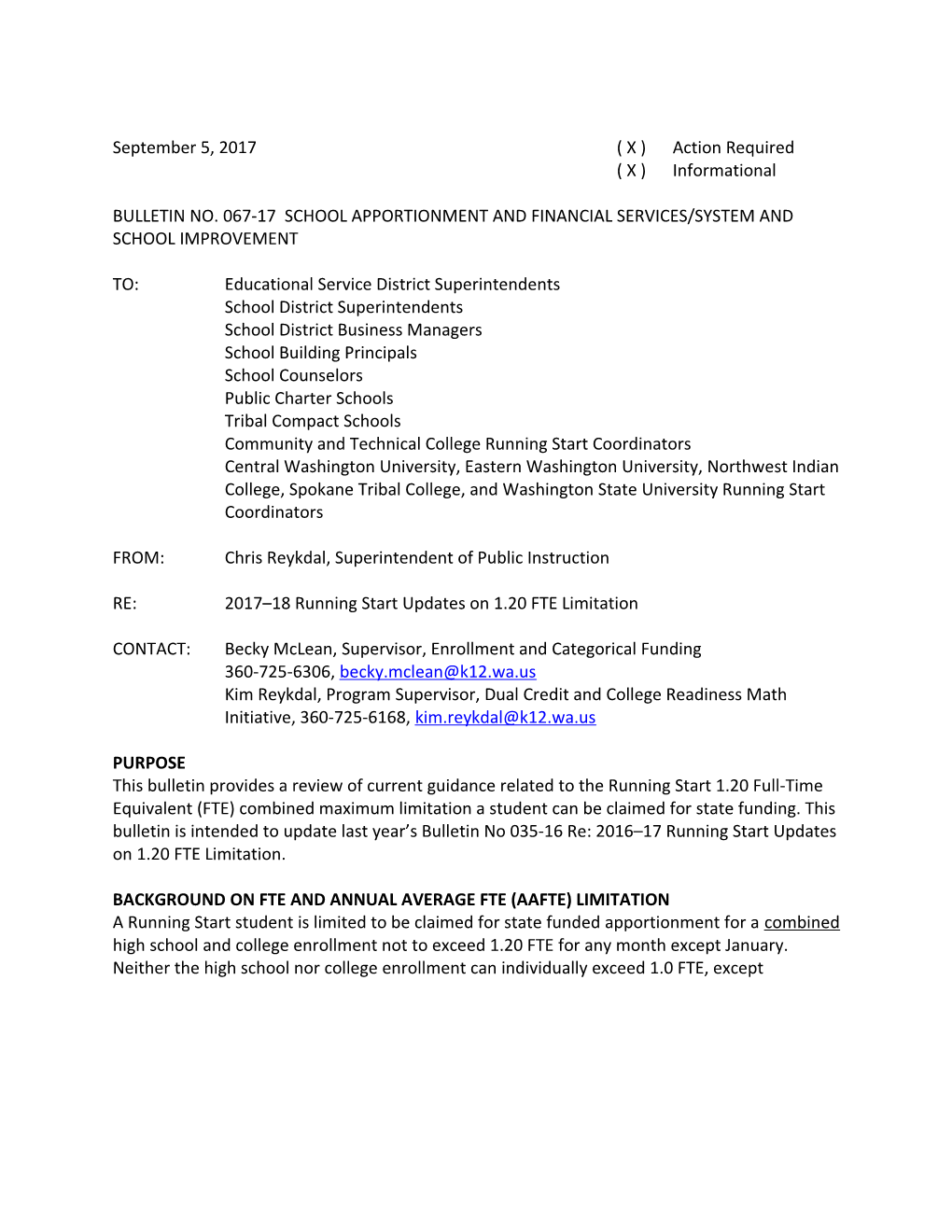 Bulletin No. 067-17 School Apportionment and Financial Services/System and School Improvement