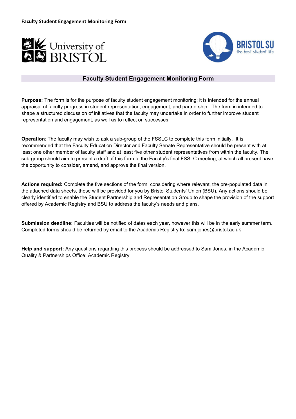 Faculty Student Engagement Monitoring Form