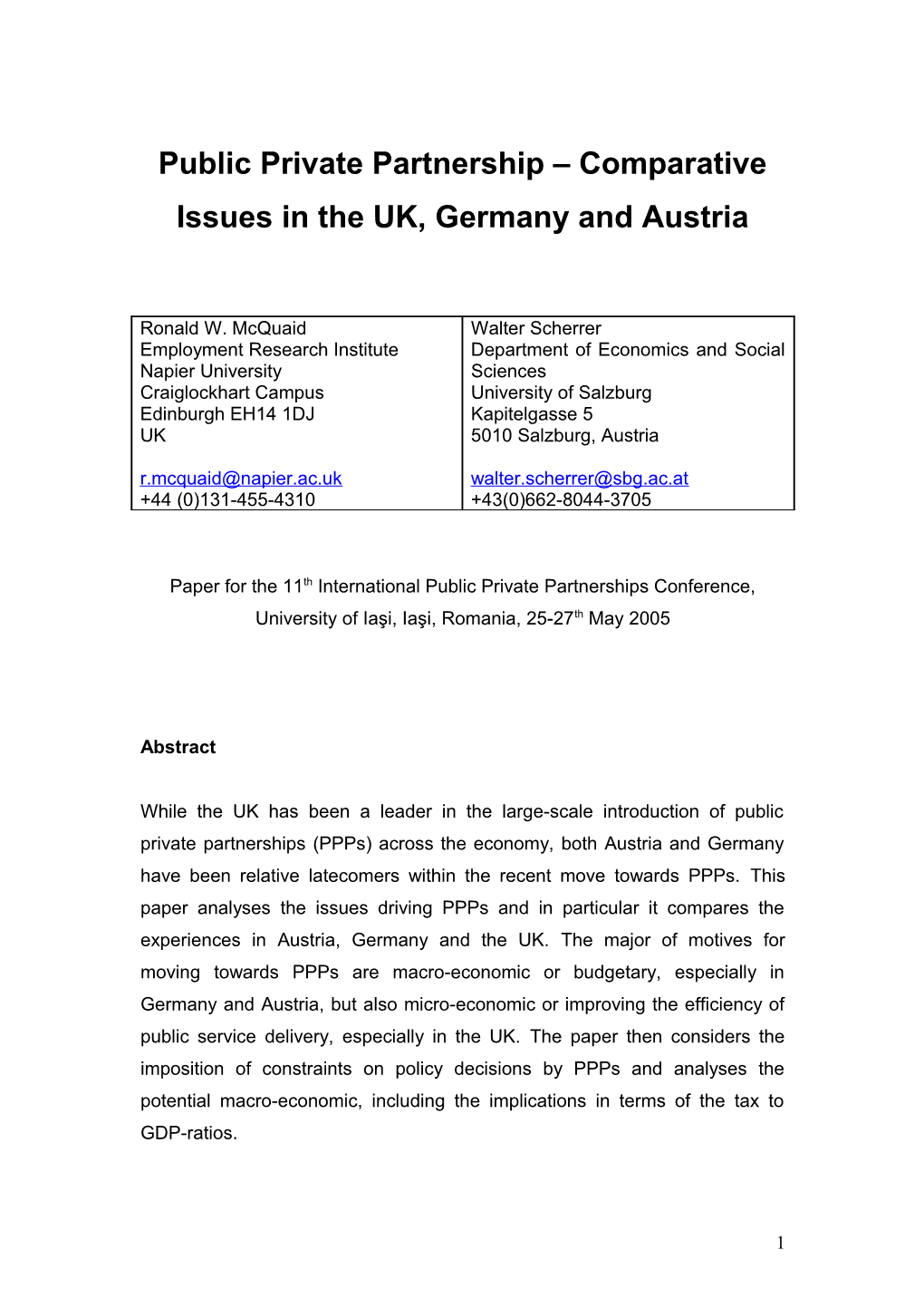 Public Private Partnership Issues in UK, Germany and Austrian