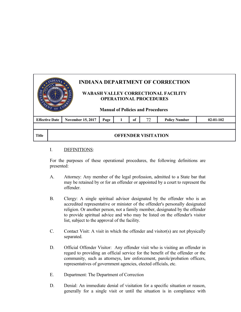 Operational Procedure for Policy 02-01-102