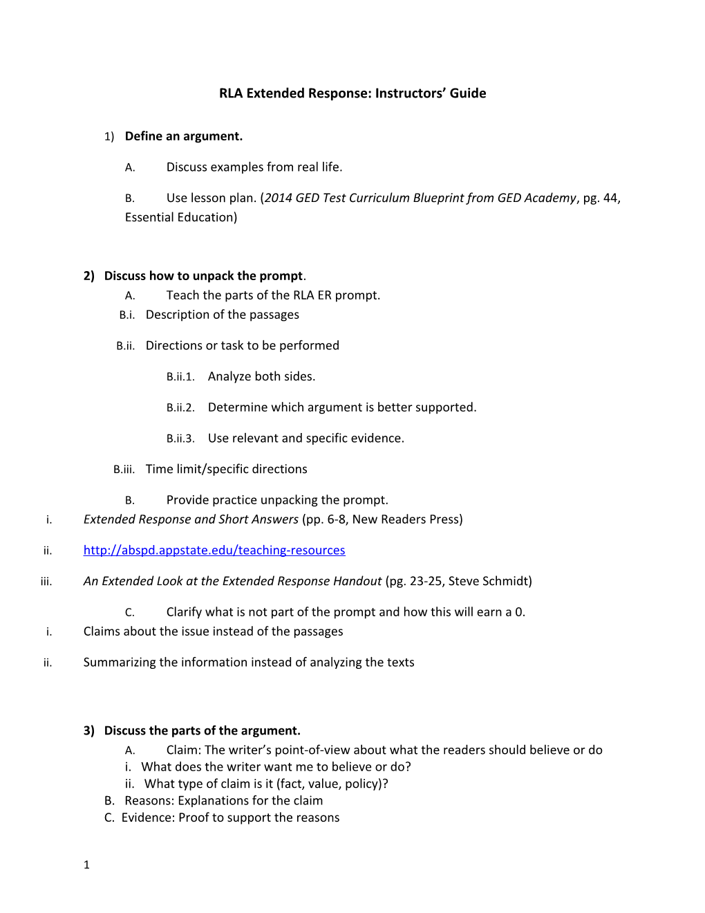 RLA Extended Response: Instructors Guide