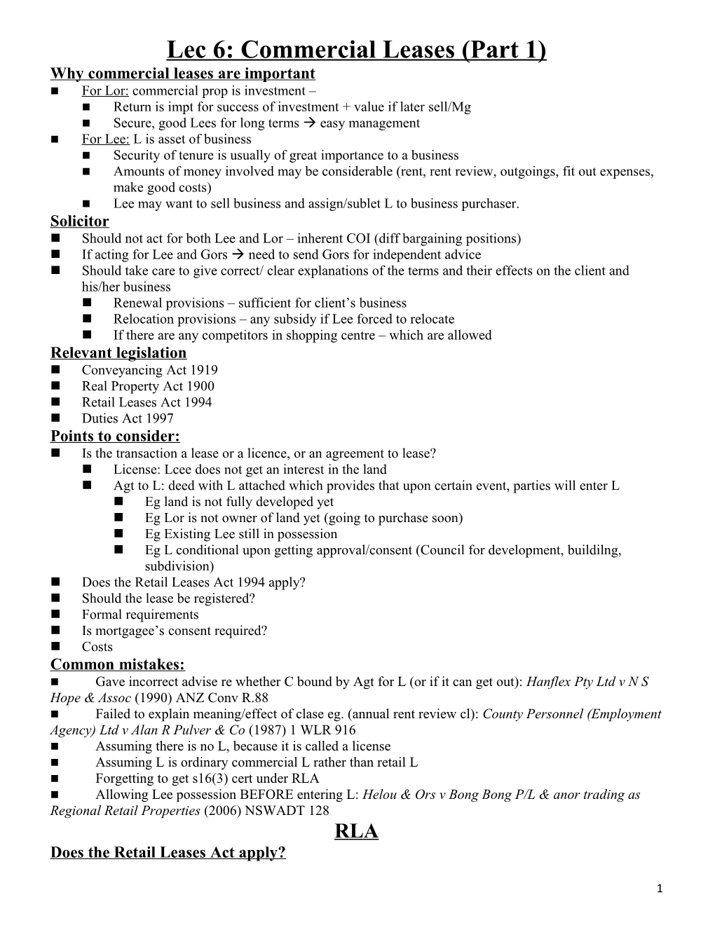 Lec 6: Commercial Leases (Part 1)