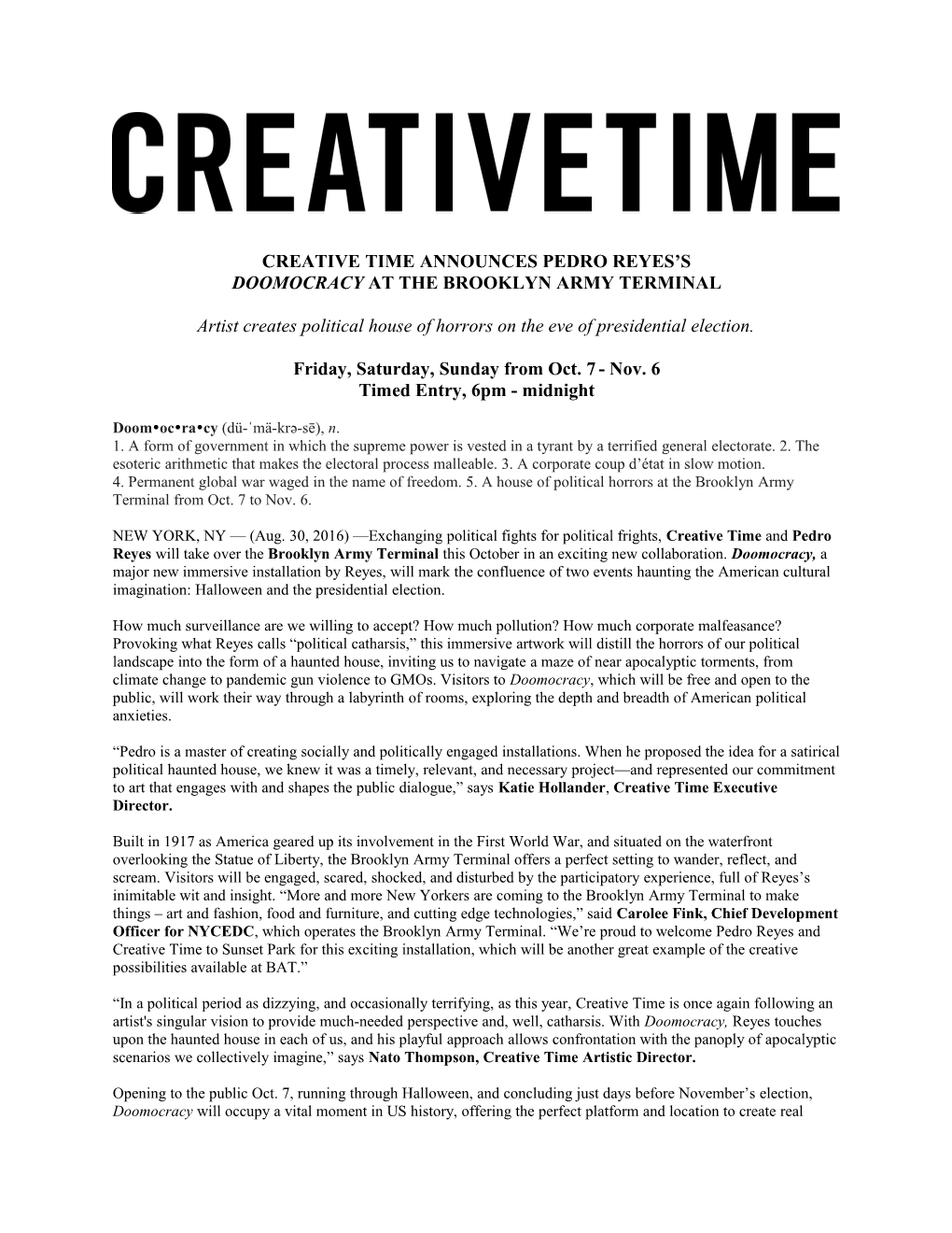 Creative Time Announces Pedro Reyes S
