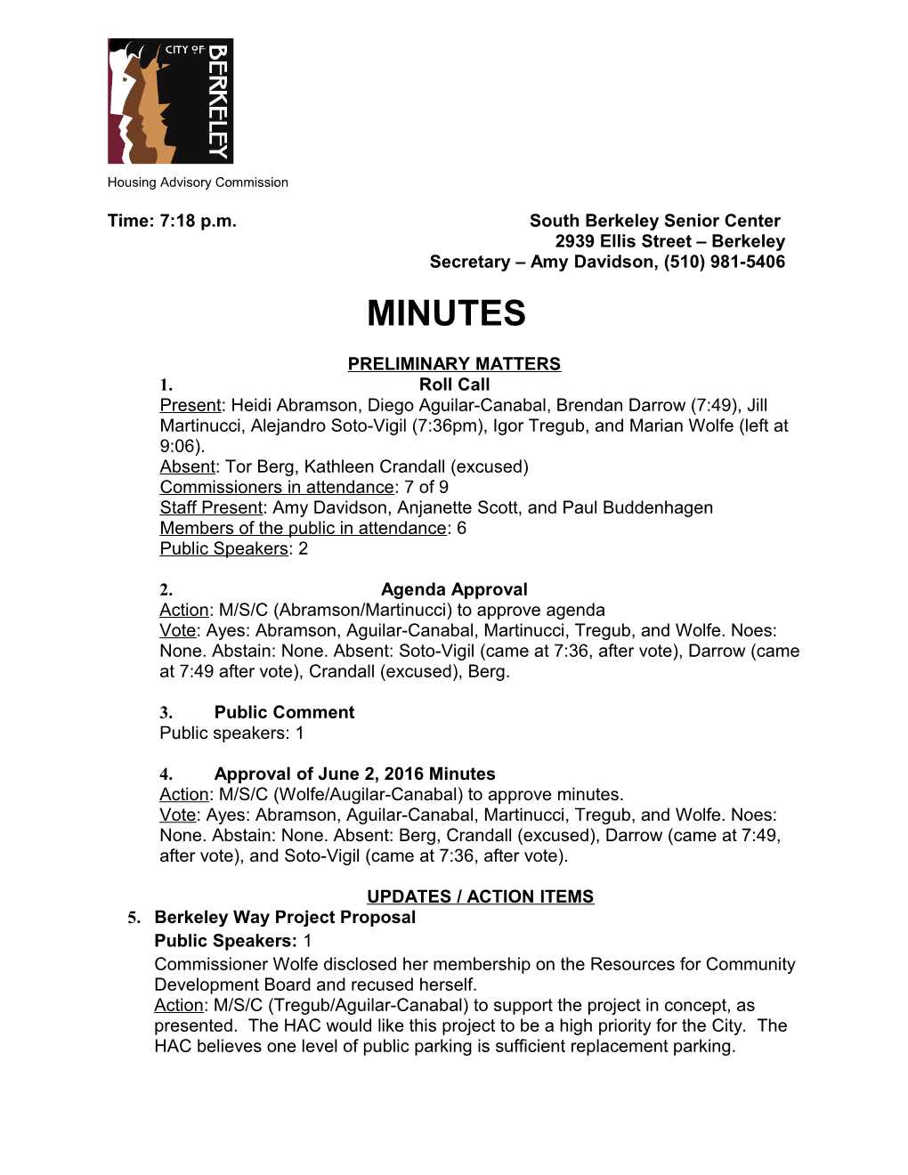 Housing Advisory Commission Regular Meeting Draft Minutes